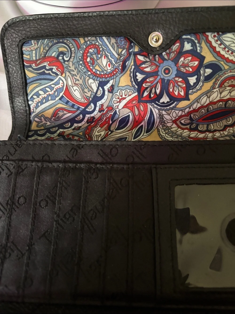 Tignanello Black Pebbled Leather Trifold Wallet